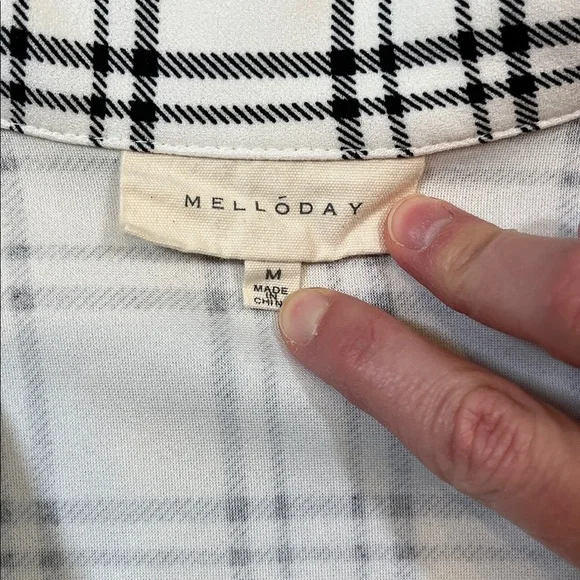 Melloday Longline Vest Windowpane Print White Black Open Front Medium M EUC - Picture 8 of 12